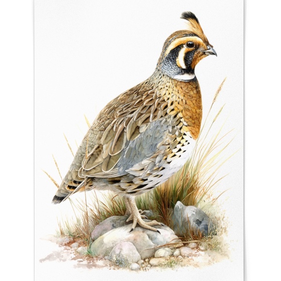 Watercolor Quail Wall Art Print, Unframed - Vibrant Nature-Inspired Home Decor - Picture 2 of 6
